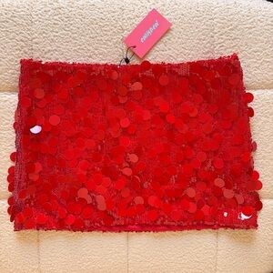Edikted Red Sequin Mini Skirt